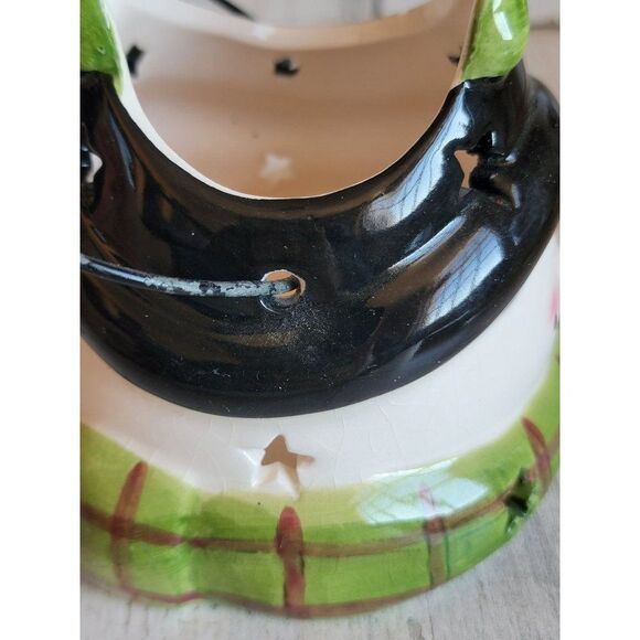 Snowman face tea light candle holder green bow star Xmas figure - Picture 6 of 11